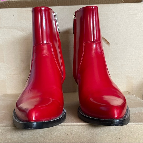 Calvin Klein 205W39NYC Tiesa Red Leather Ankle Boots sz 38 - Picture 6 of 9